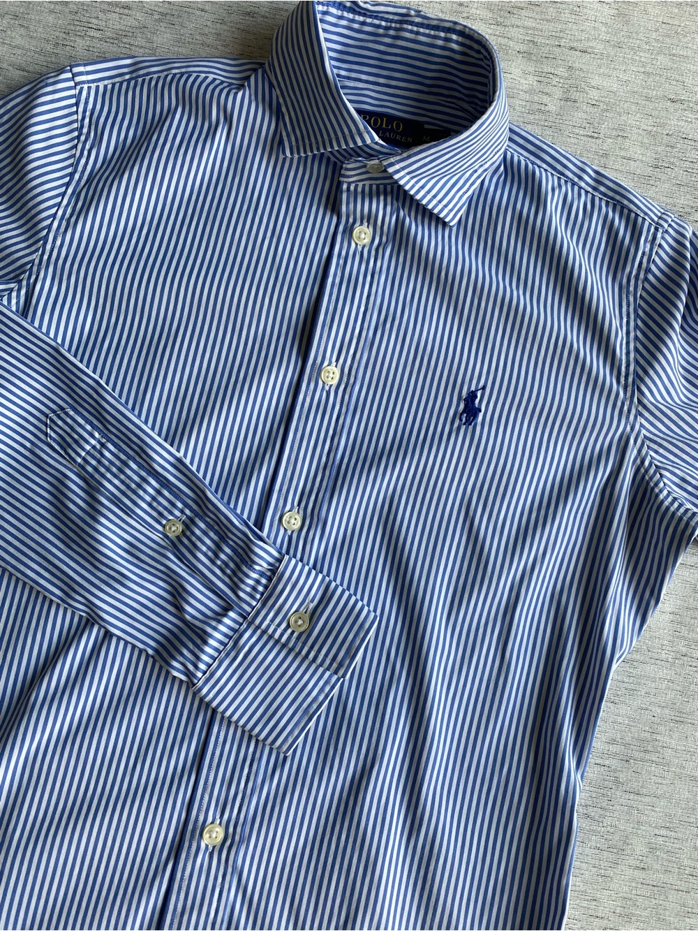 Polo Ralph Lauren Women's Slim Fit Shirt Blue White Stripe Nylon stretch medium - Picture 10 of 15
